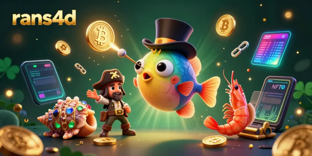 RANS4d menarik perhatian dengan ilustrasi 3D makhluk laut seperti ikan pemancing dan udang bajak laut, dikelilingi koin Bitcoin dan Ethereum.
