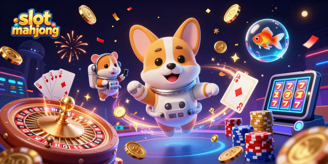 Experience slot mahjong excitement in a dynamic 3D casino scene filled with lucky symbols and characters.