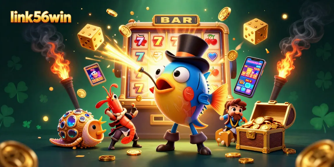 Win big with link 56win in a vibrant casino adventure featuring slots and treasures.