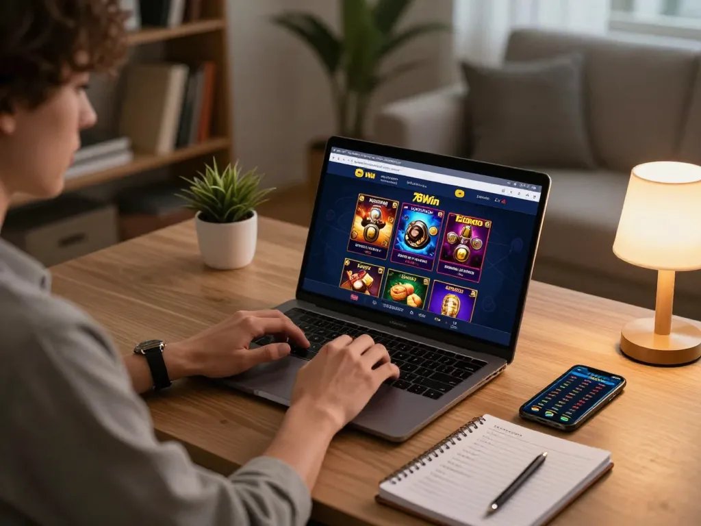 Engaged user on 78win online casino platform showcasing strategic gaming environment.