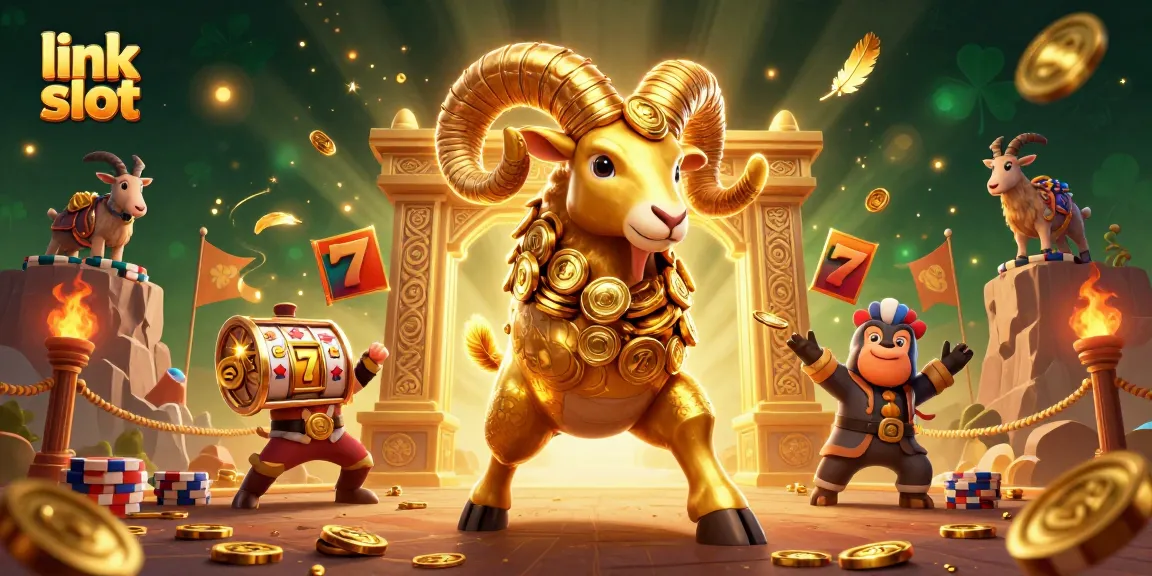 Menampilkan link slot untuk permainan slot gacor dengan karakter ram emas dan elemen judi lainnya.