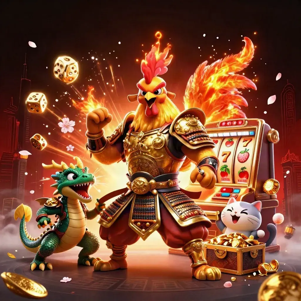 Ayam samurai, naga kecil, dan kucing keberuntungan di tengah ledakan slot emas.