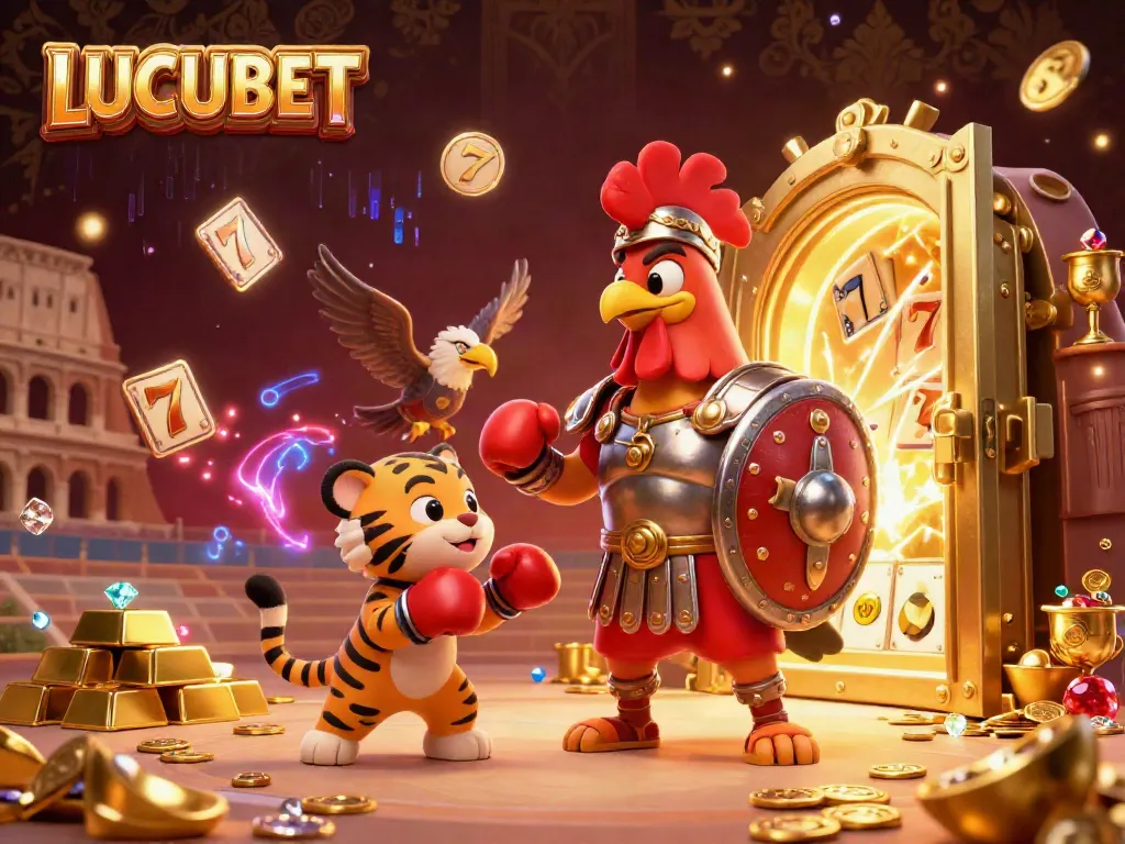 LUCUBET elevates your winning experience with a vibrant 3D casino scene featuring dynamic game elements.