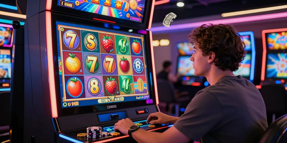 Engaging online slot play scene highlighting a player focused on colorful digital slot machine reels.