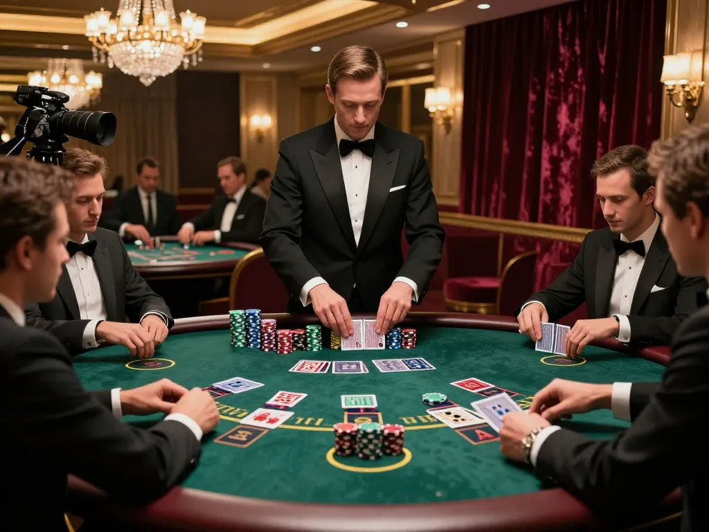 Players engaging in strategic blackjack gameplay at QQSLOT casino with luxurious decor and dynamic action.