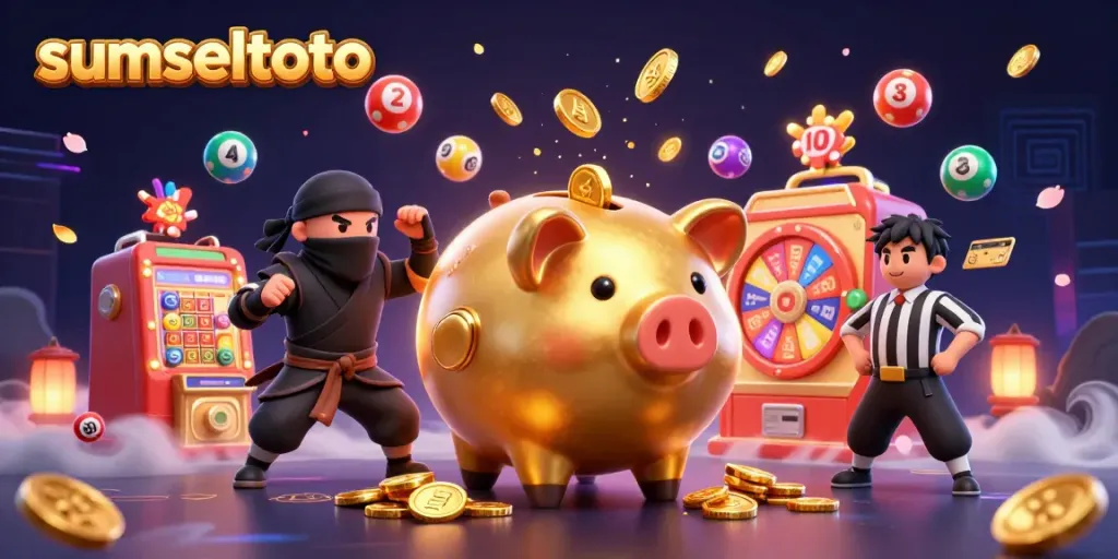 Experience the excitement of sumseltoto with dynamic cartoon characters and vibrant lottery elements.
