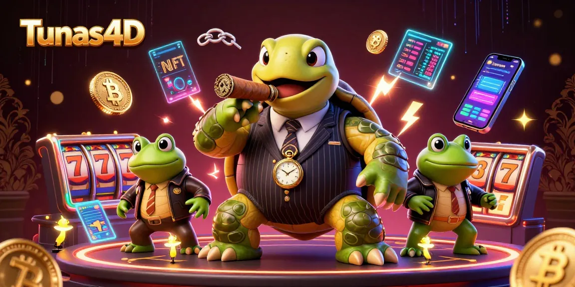 Engage in the thrill of Tunas4D with a dynamic casino scene featuring a mobster turtle and frog enforcers.
