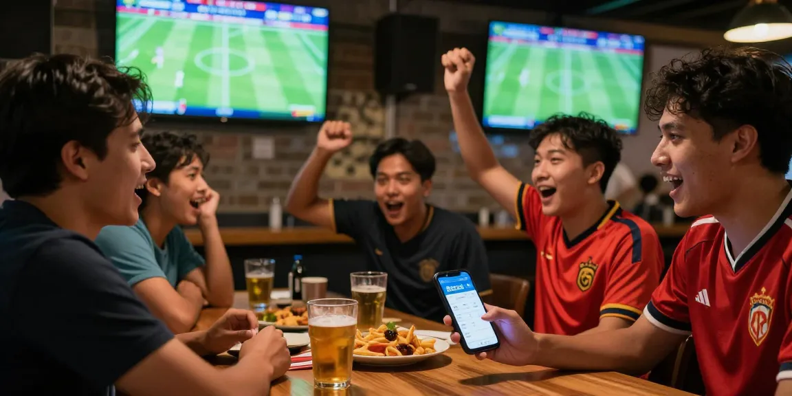 Soi Kèo Nhà Cái betting scene with excited fans enjoying a football match in a lively sports bar atmosphere