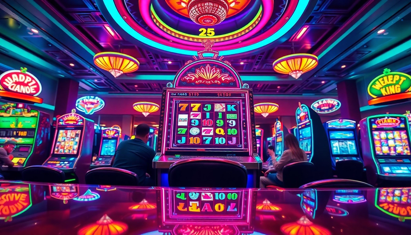 Mainkan slot yang menarik di kasino dengan warna-warna cerah dan suasana energik.
