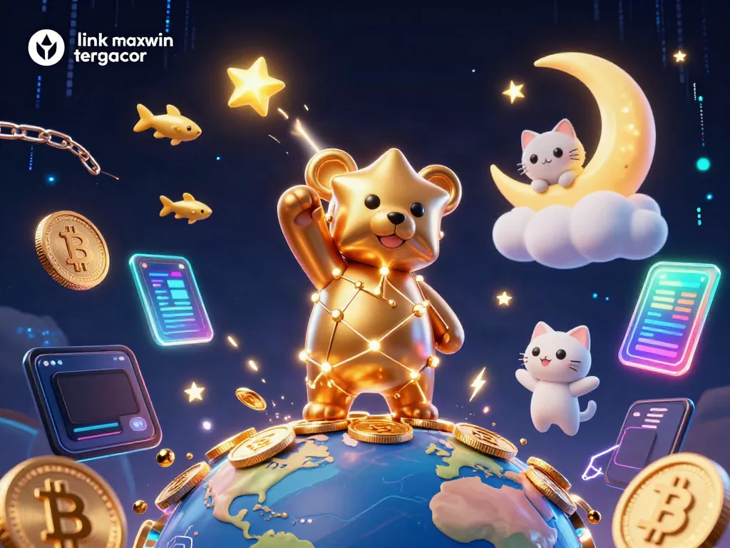 Spin and win with link maxwin tergacor in a vibrant 3D casino-themed illustration showcasing gold coins and digital currency.