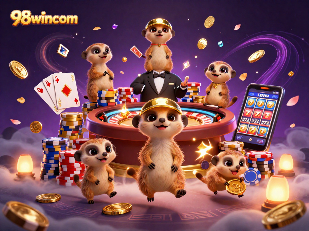Experience the excitement of 98wincom with lively meerkats running a casino and winning big!