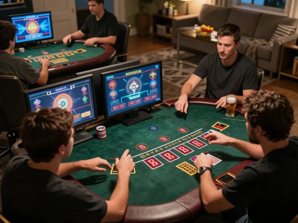 VA88 players strategizing their moves during an intense online blackjack game.