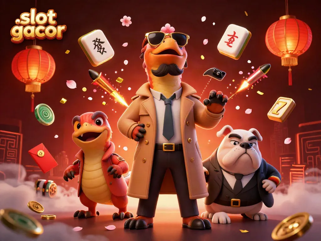 Engage with slot gacor excitement in a whimsical casino scene featuring raptors in disguise.