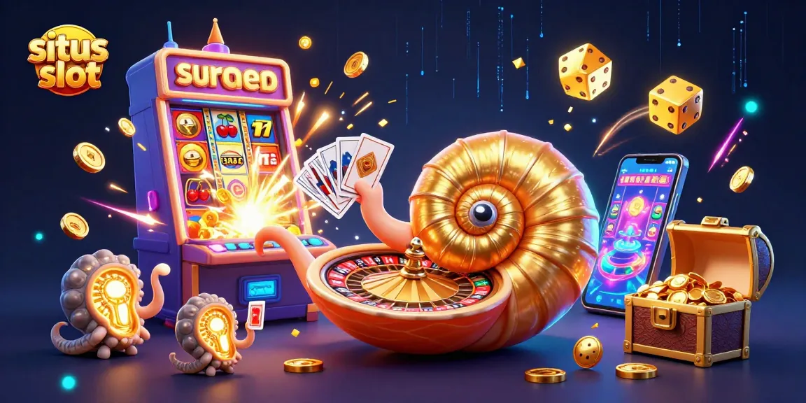 Swing into action with situs slot, featuring a vibrant 3D slot machine bursting with winnings, alongside a giant nautilus roulette.