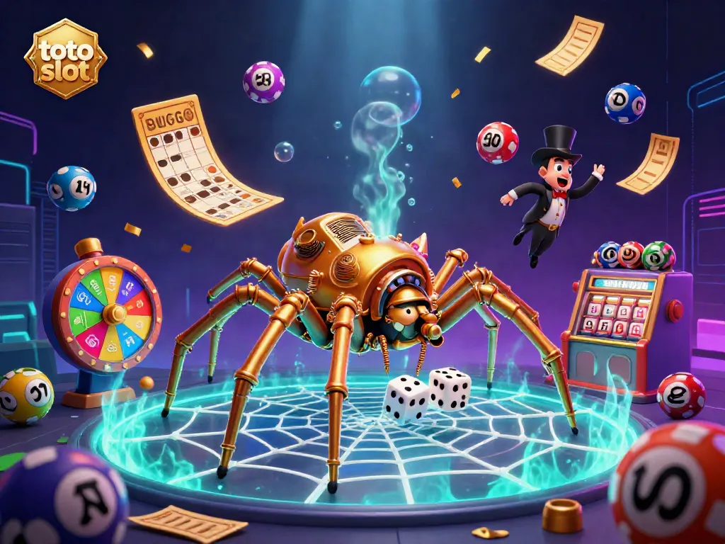 Menang di permainan toto slot dengan bola warna-warni dan elemen kasino yang dinamis.