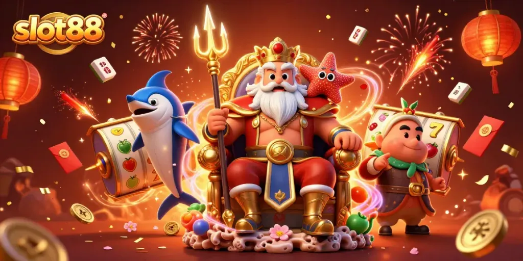 Experience thrilling slot88 adventures with Neptune in a vibrant casino scene.