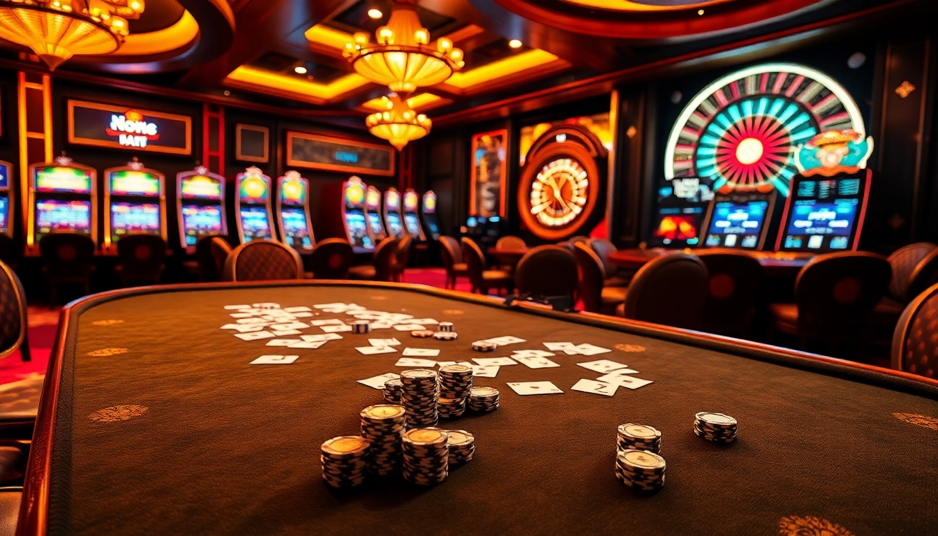 Nohu is the highlight of a vibrant casino scene with poker chips and cards on a luxurious table.