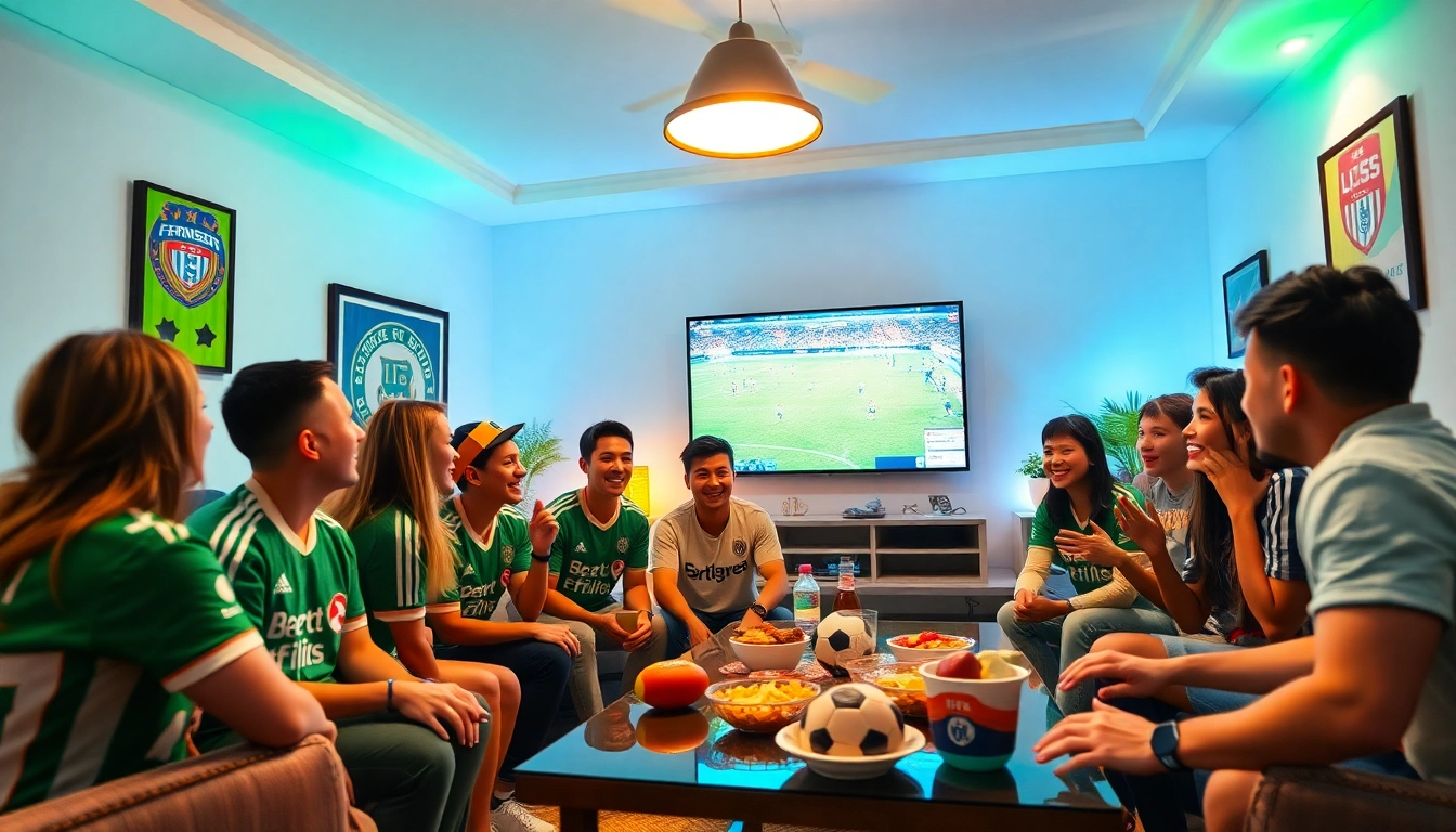 Fans enjoying a live match on LuongSonTV, showcasing community spirit and excitement.