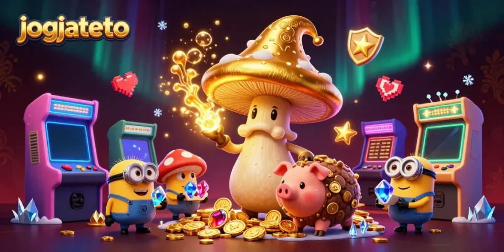 Join the magical adventure with jogjatoto as the golden wizard, truffle pig, and minions unlock treasures.