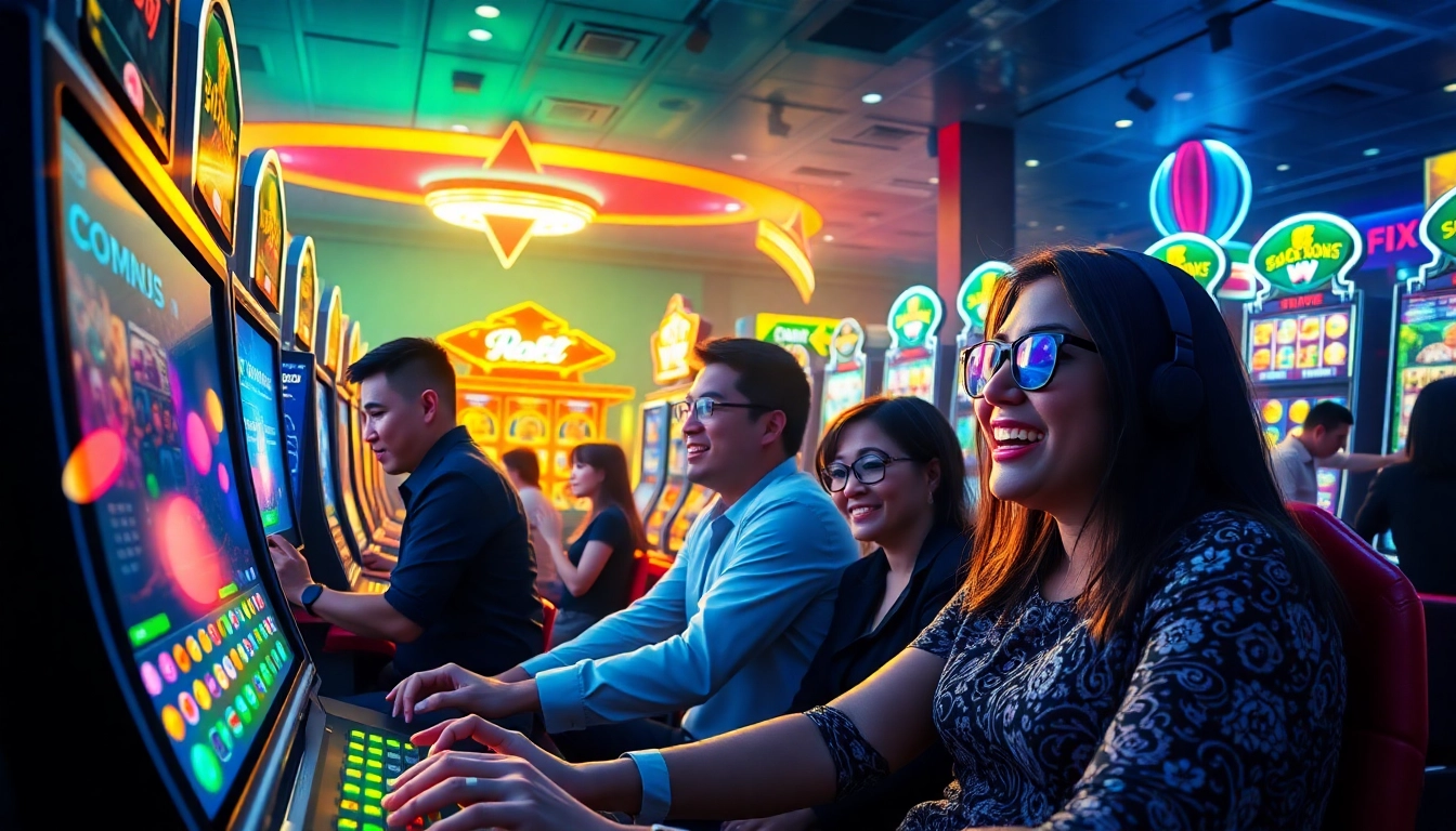 Engaging scene of players enjoying asupantoto online slots with vibrant colors and dynamic gaming atmosphere.