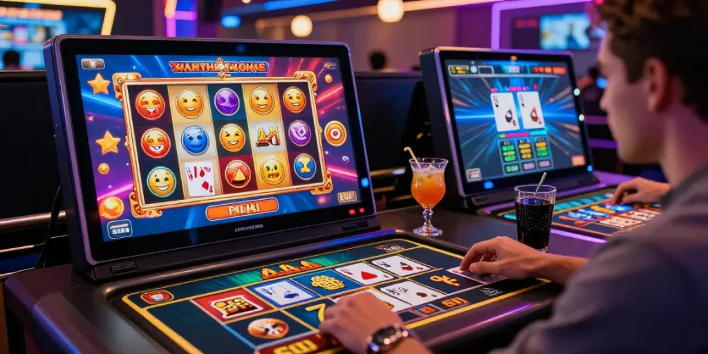 Engaging 2up casino experience with vibrant graphics, player immersed in digital gameplay.