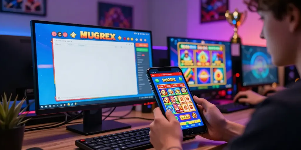 Pengguna sedang bermain toto togel online dalam lingkungan gaming yang cerah dan interaktif.