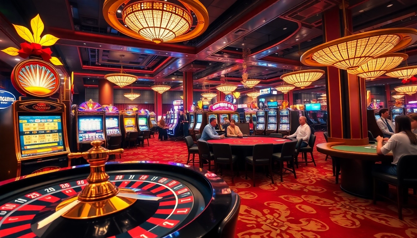 Pemain Situs Gacor menikmati suasana kasino yang mendebarkan dengan mesin slot yang menarik dan meja poker.