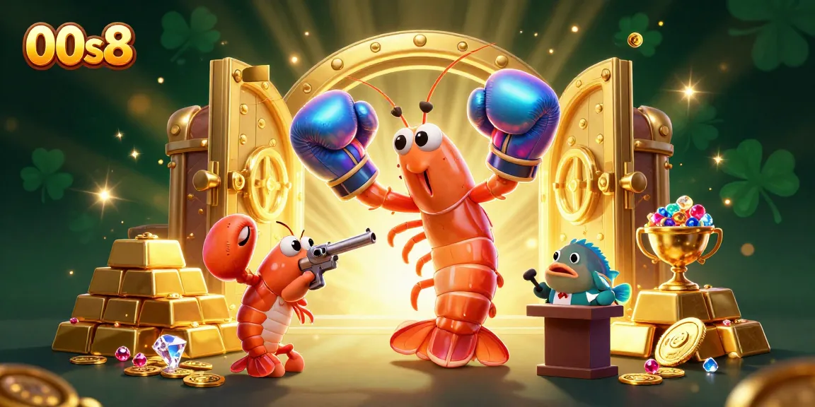 Experience thrilling wins with 00s8 in this vibrant casino illustration featuring treasure and exciting games.