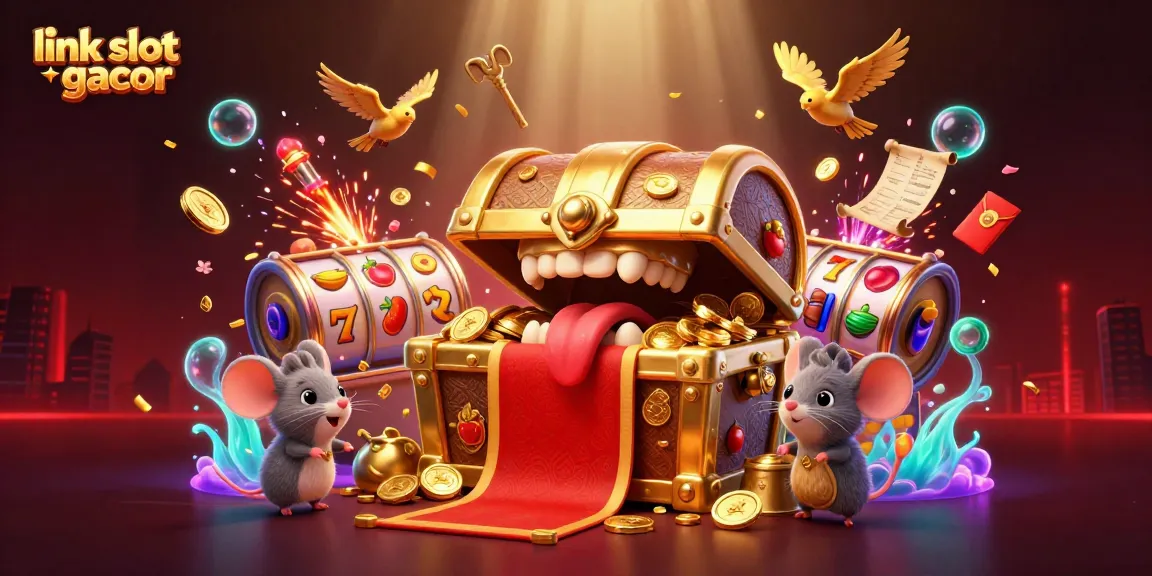 Menyaksikan link slot gacor dengan peti harta karun dan karakter kartun menyerang keberuntungan.
