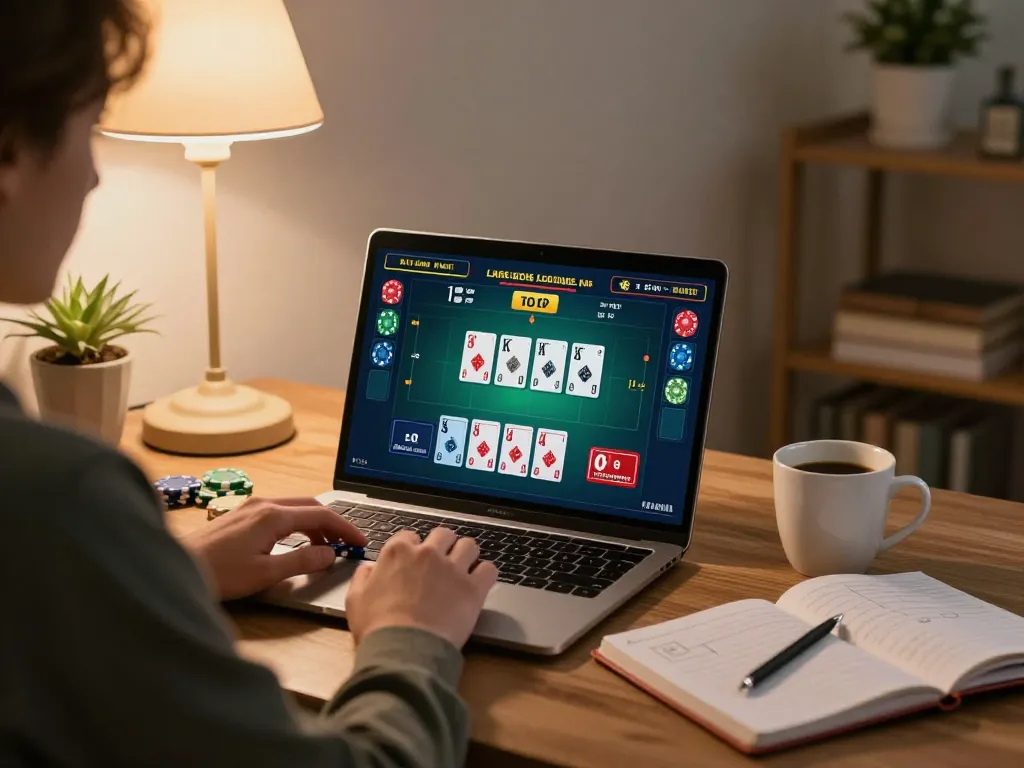 LGO GOAL player engaged in online blackjack at home, showcasing strategic gameplay.
