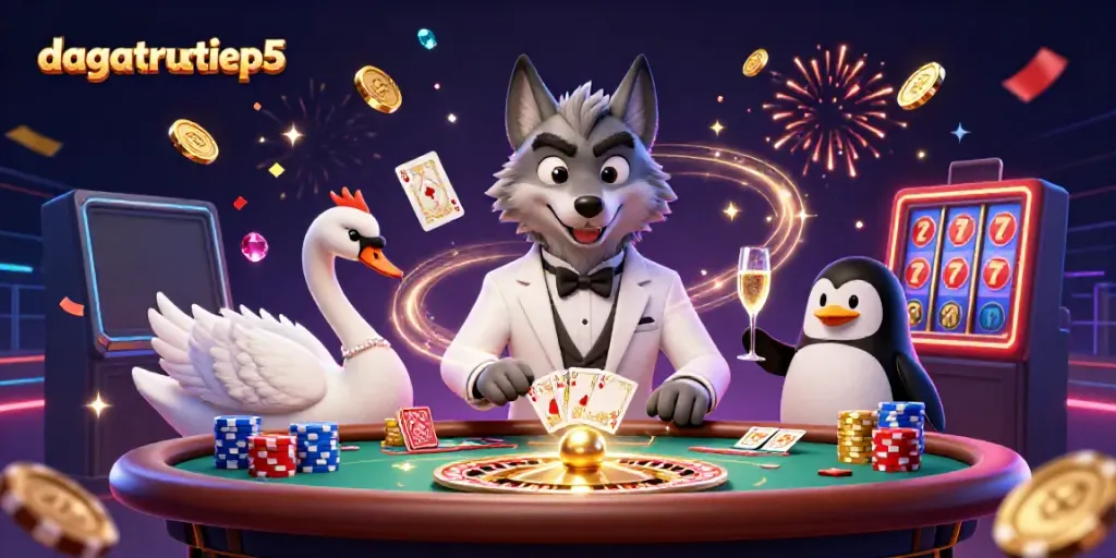 Experience the thrill of gambling at dagatructiep5 with a dynamic Baccarat scene featuring animated characters and casino elements.
