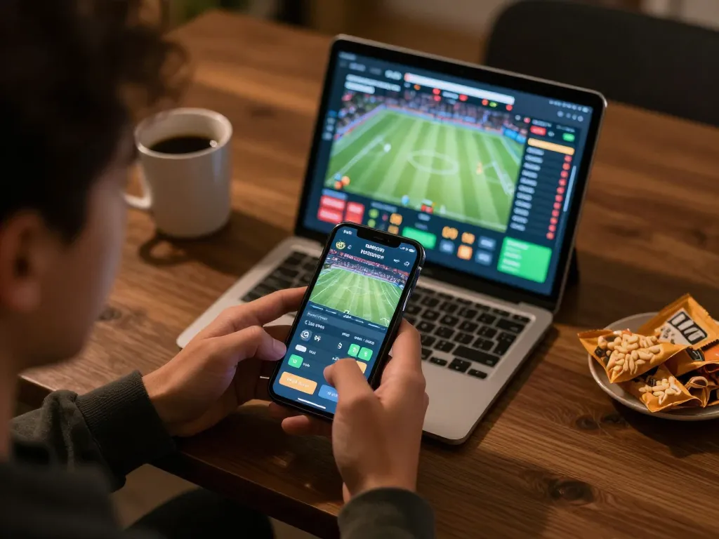 Engaging with the 78wind sports betting app, showcasing live game odds on a tablet and smartphone.