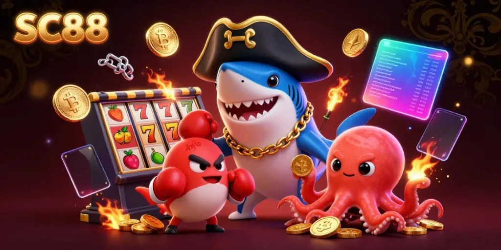 Winning with SC88, a cartoon pirate shark and friends explore the casino realm.