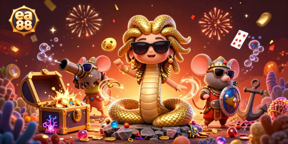 Engage with the colorful world of ea 88, featuring Medusa and treasure in a vibrant casino scene.