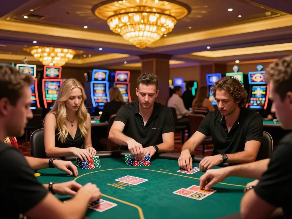MPOID highlights the excitement of strategic poker play during a casino night with active players.