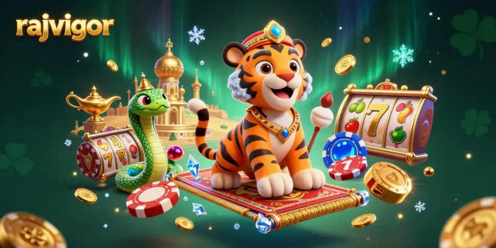 Experience rajavigor's captivating casino adventure with our vibrant slot scene featuring a magical sultan.