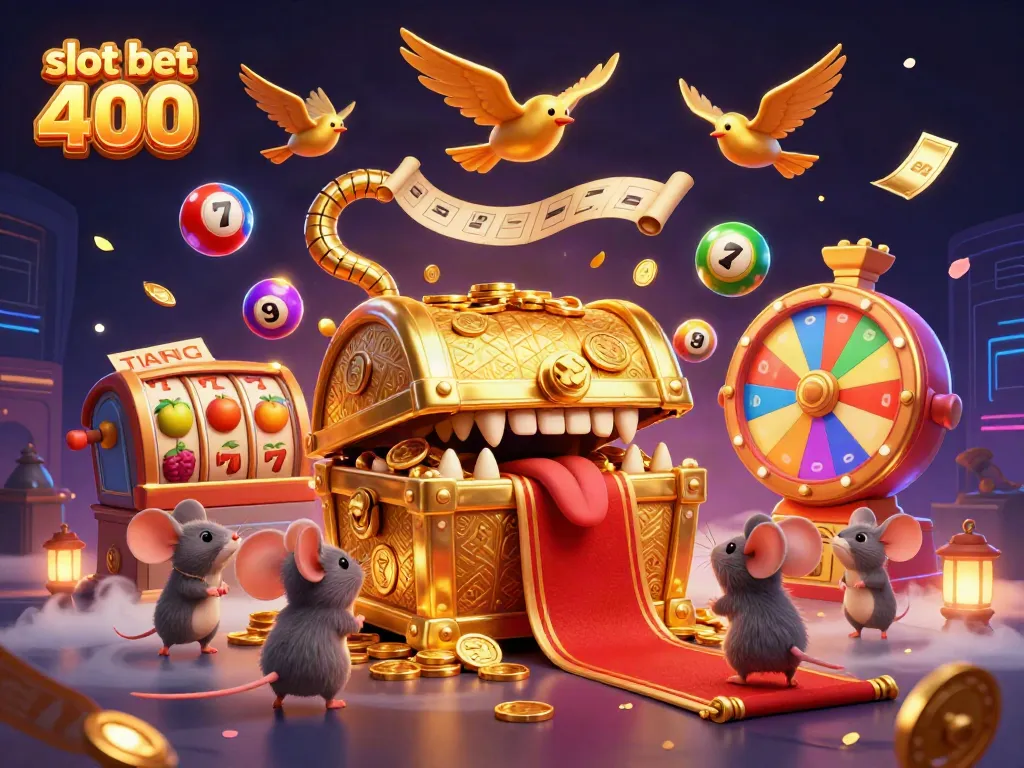 Slot bet 400: Menang besar dengan mesin slot dalam suasana kasino yang penuh warna.