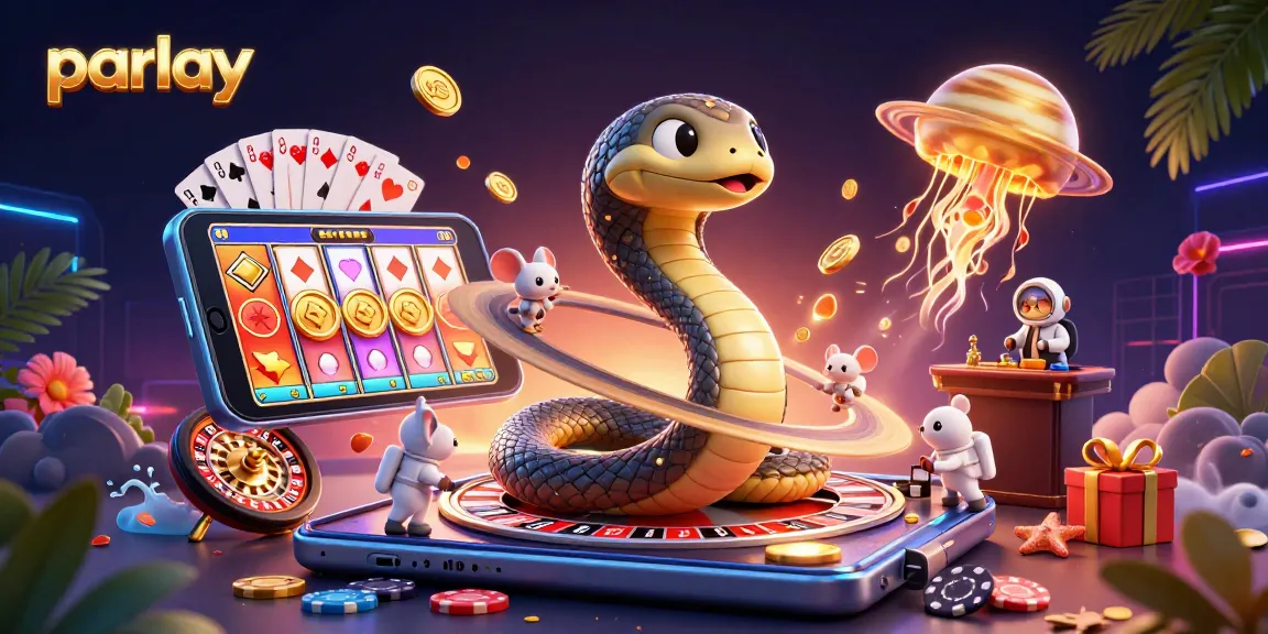 Menang parlay di kasino dengan ular Saturnus dan ikan medusa berkilauan.