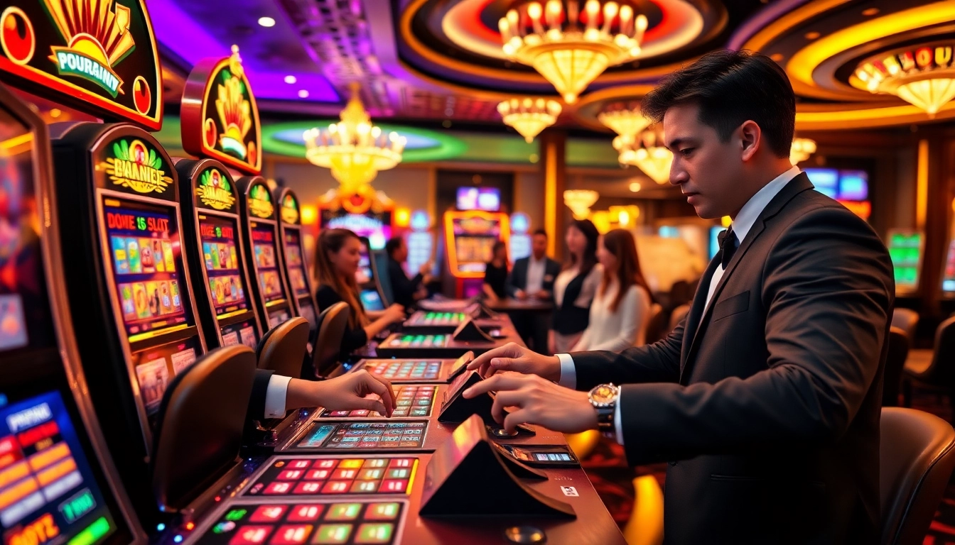 Experience the thrill at Daftar Nama Nama Situs Judi Slot Online Terpercaya with exciting slot machines and vibrant casino lights.