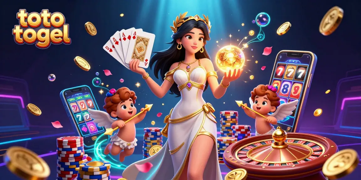 Play and win with toto togel in a vibrant casino scene featuring dazzling characters and game elements.