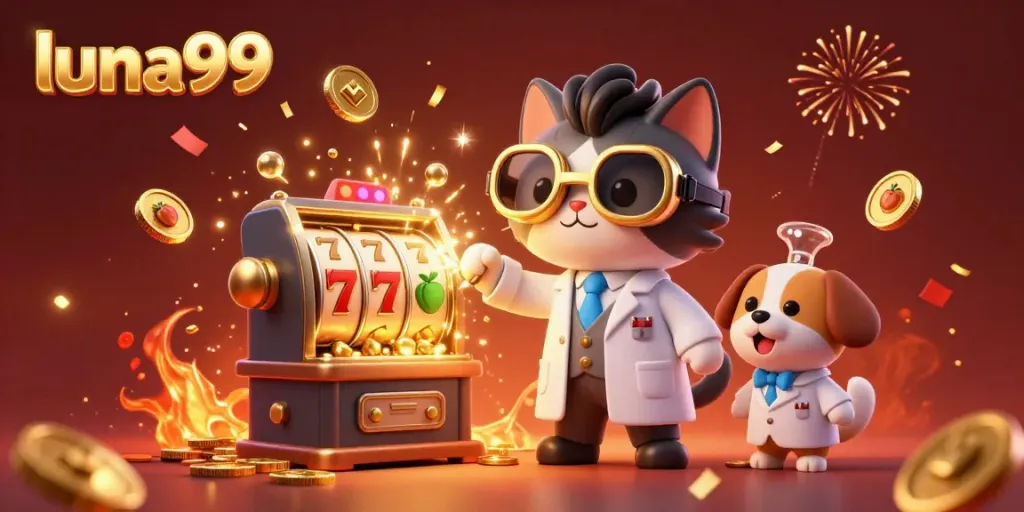 Menghasilkan koin emas dengan mesin slot di lab taruhan online luna99, didampingi hewan peliharaan setia.