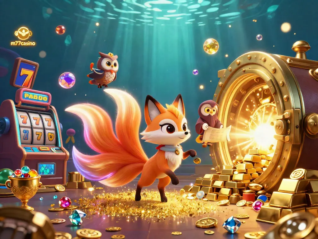 Menangkan hadiah besar di m77casino dengan slot berkilauan dan dikelilingi oleh semangat kasino yang berwarna-warni.