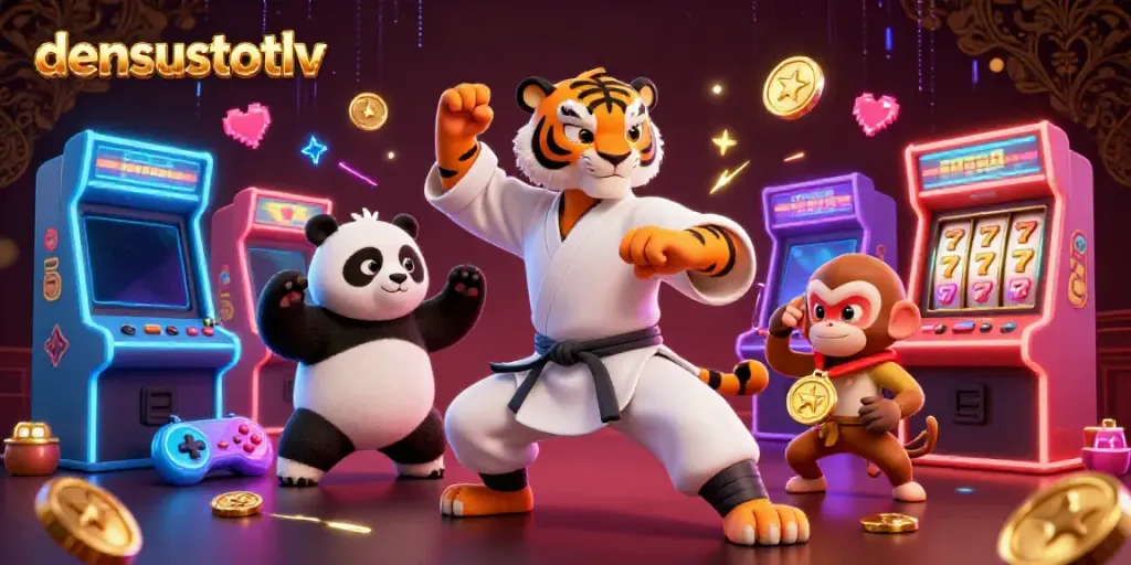 Experience thrilling gameplay with densustotolv's cartoon characters amidst vibrant casino elements.