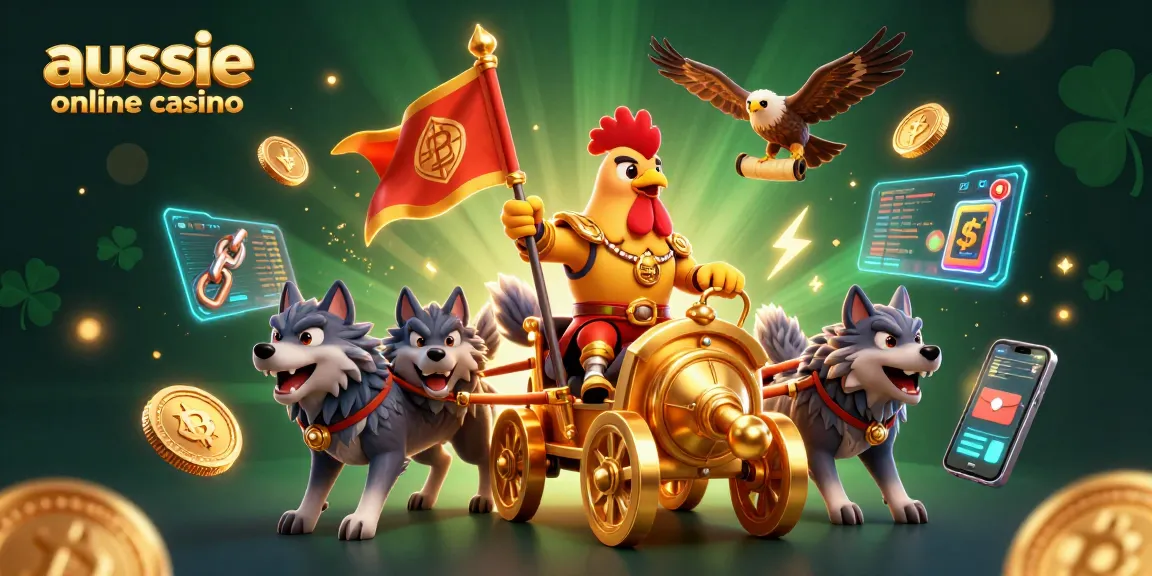 Experience the excitement of an aussie online casino with a festive 3D illustration of a rooster warlord!