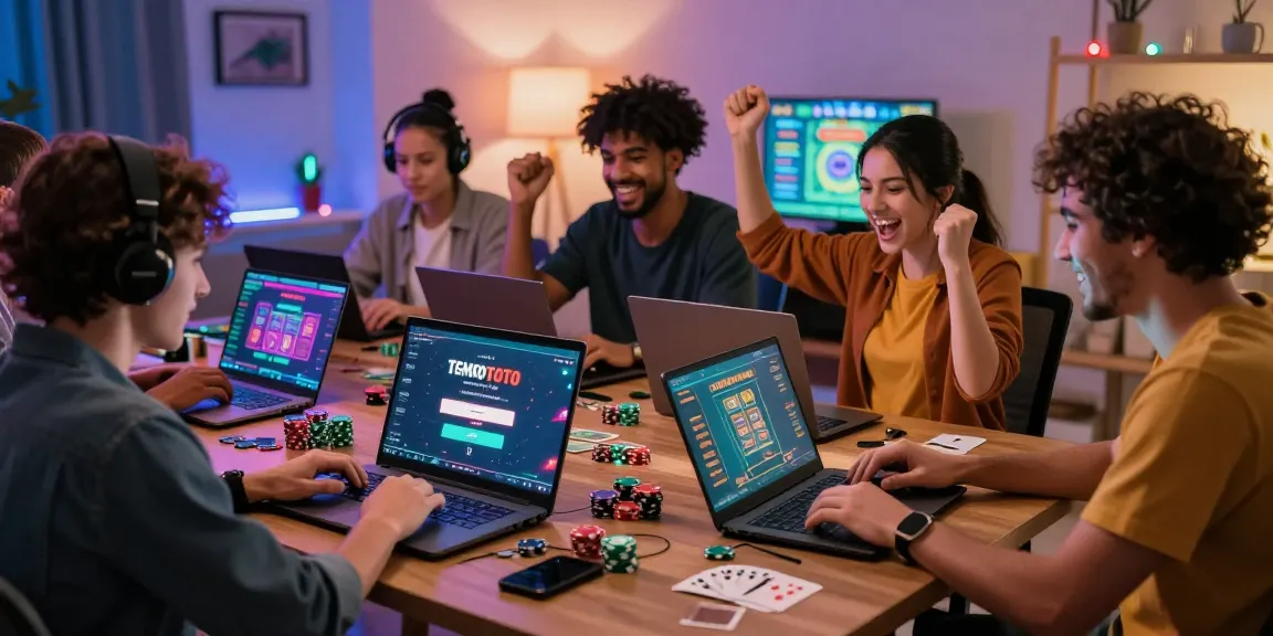 Engaged players using tempototo login to access exciting online casino games in a lively home setting.