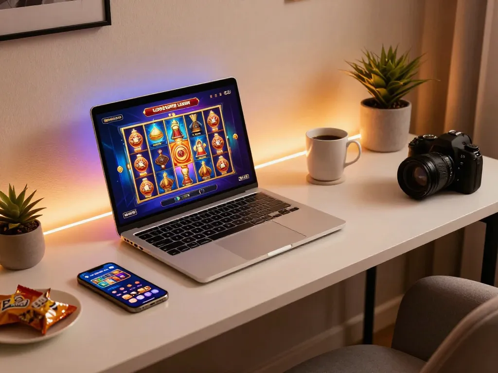 Engage with LGOSUPER LOGIN through exciting online slot gaming on a modern desk setup
