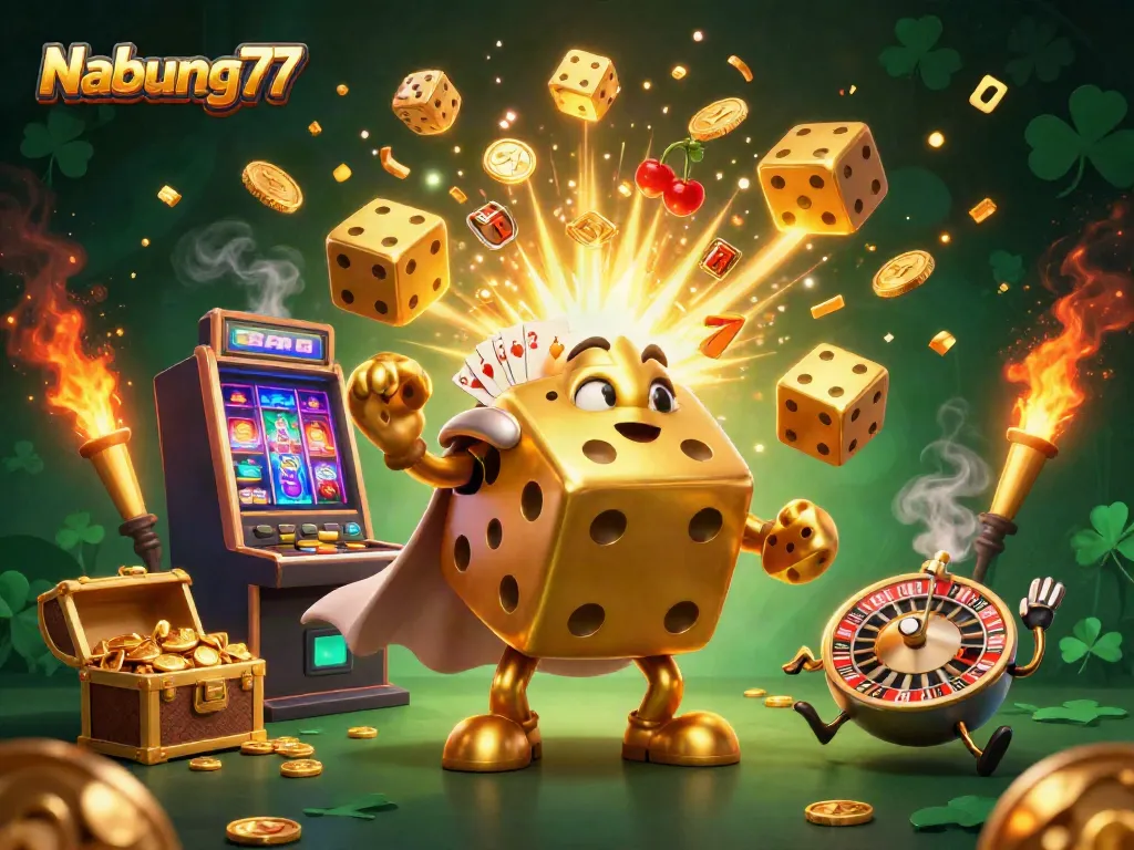 Permainan kasino di Nabung77 dengan elemen slot dan dadu menang yang menarik.