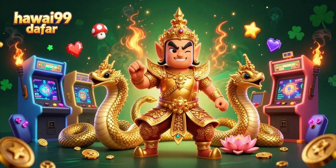 Engage with the hawai99 daftar platform showcasing a vibrant 3D illustration of gaming excitement.