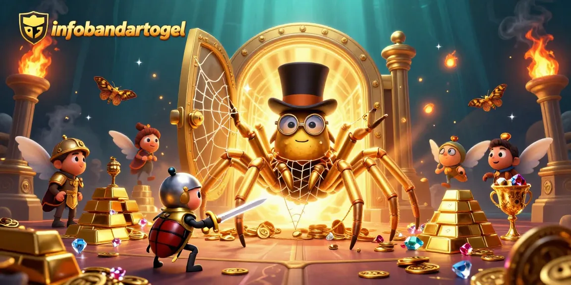 Experience the thrill of infobandartogel while the golden tarantula weaves luxury in a vibrant casino scene.