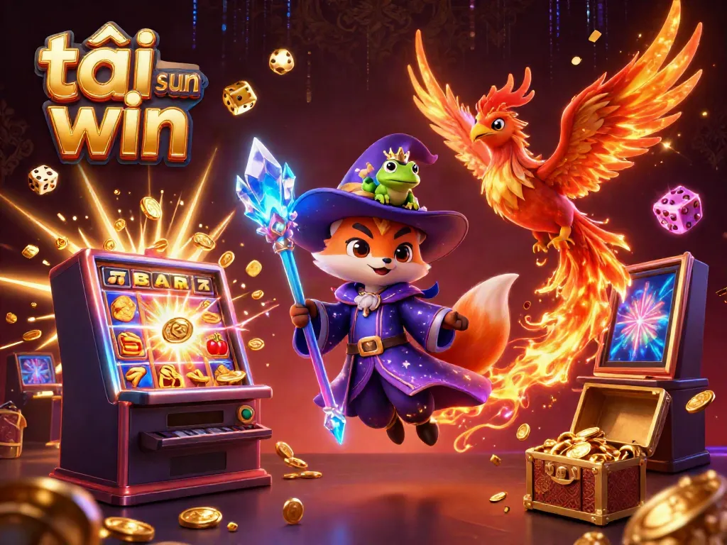 Engage in thrilling gameplay with tải sun win, featuring a mystical wizard fox and vibrant casino elements.